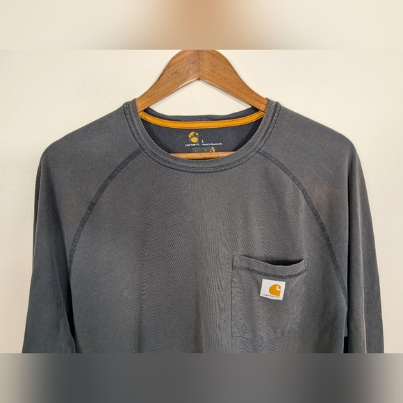 Carhartt Dark Gray Crewneck Cotton Long Sleeve Tee Shirt - Picture 2 of 10